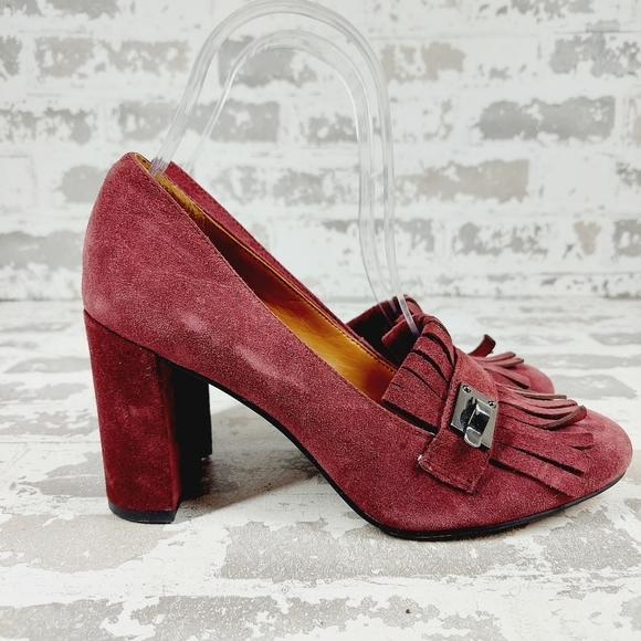 SARTO By Franco Sarto Burgundy Leather Round-Toe Heeled Pumps Sandals M662 - Picture 5 of 13